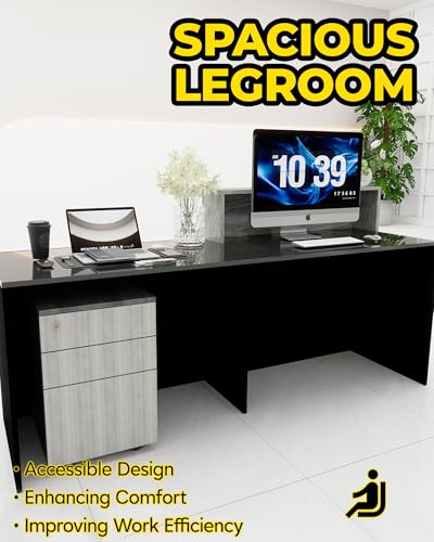 Gguileb Black Reception Desk with Counter, Solid Wood Front Desk Reception Counter with Lockable Drawer & Cable Grommet, Retail Checkout for Beauty Salon, Office, Shop, Left, 63”