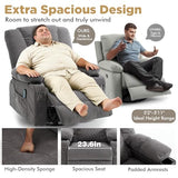 Overstuffed Fabric Swivel Rocker Recliner with Massage and Heat,360° Recliner Chair Rocking Glider Chair with Cup Holder for Adult,Grey