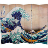 Red Lantern 6 ft. Tall Double Sided Hokusai Room Divider - Great Wave/Red Fuji 6 Panel Freestanding Folding Privacy Screen Partition and Separator for Modern and Contemporary Bedroom Home Office Dorm Red Lantern