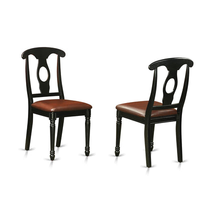 East West Furniture Kenley Dining Room Faux Leather Upholstered Wood Chairs, Set of 2, Black