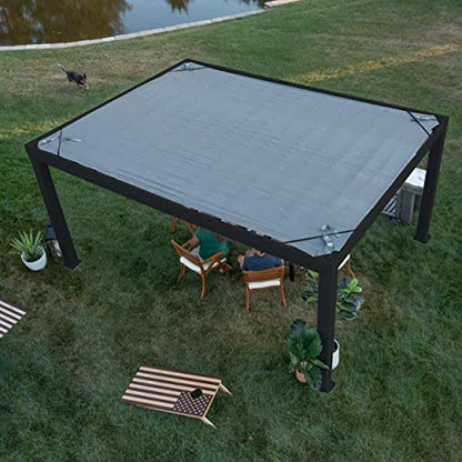 Backyard Discovery Trenton 16x12 All Season Galvanized Steel Pergola, Black, Sail Shade Soft Canopy, Rust Resistant, Support Wind and Snow, Patio, Deck, Backyard, Garden