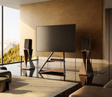 FITUEYES Design Corner TV Stand for 32 43 50 55 65 Inch TVs, Small Spaces Floor TV Stand Rolling TV Cart for LCD/LED Flat Curved Screens, Modern Living Room Television Stands, Eiffel Series, Walnut FITUEYES