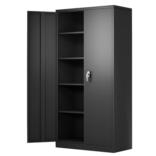 GREATMEET Metal Storage Cabinet with 4 Adjustable Shelves and Locking Doors, Tall Utility 72" H Locking Steel for Office,Pantry,Garage, Black - WoodArtSupply