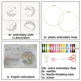 ORIGACH 4 Pack Cat Moon Embroidery Kits for Beginners, DIY Starter Hand Embroidery Kit with Moon Floral Patterns and Instructions
