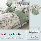 FADFAY Floral Bedding Set Full 100% Cotton Shabby and Chic Beige Green Reversible Duvet Cover Vintage Pink Flower Print Bed Covers Luxury Girls Pretty Bowknot Soft Crisp Zipper Comforter Cover 3Pcs FADFAY
