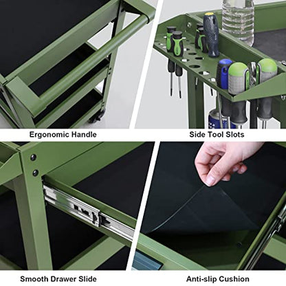 GSTANDARD 3 Layers Utility Cart: Rolling Tool Cart with Lockable Wheels and Multifunction Service Cart for Home, Garage, Kitchen, Office or Cafe, - WoodArtSupply