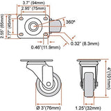 8 Pack 3 Inch Combo Caster Swivel Plate 4 w/Brake & 4 Plate Heavy Duty on Red PU Wheels with Heavy Duty Screws FactorDuty