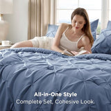Bedsure Queen Comforter Set Slate Blue - Bed in a Bag Queen Size Bedding 7 Pieces, GentleSoft™ Pintuck Bed Set Gift for Family, Pinch Pleat All Season Comforter with Sheets, Pillowcases & Shams Bedsure