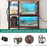 YITAHOME 10-29-37 Gallon Fish Tank Stand with Power Outlet, 30x16 Inch Metal Aquarium Stand with 3-Tier Adjustable Storage Shelves and Hooks, 450LBS Capacity, Rustic Brown YITAHOME