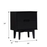 Walker Edison Mid Century Modern Grooved Handle Wood 2 Nightstand Side Bedroom Storage Drawer and Shelf Bedside End Table Set, Set of 2, Black Walker Edison
