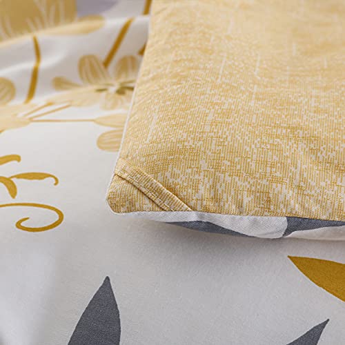 SLEEPBELLA Comforter King Size, 600 Thread Count Cotton Grey Branch with Yellow Flower & Grey Leaves Pattern Orange Reversible Comforter Set,Down Alternative Bedding Set 3Pcs(King, Yellow Botanical) SLEEPBELLA