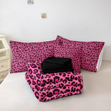 Leopard Print Comforter King Black and Pink Bedding Sets 8 Pcs Hot Pink Cheetah Animal Print Texture Wild Leopard Bed in A Bag with Comforter and Sheet Set Chumerry