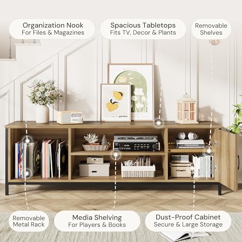 Vividwood Farmhouse TV Stand for 65 70 75 Inch TVs, 63" Entertainment Center with 3-Tier Storage Shelves and Cabinet for Living Room and Bedroom Vividwood