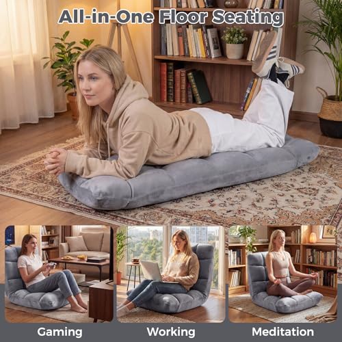 COSTWAY Floor Chair, Video Gaming Chairs with Back Support, Adjustable 14-Position, Alloy Steel Frame, Lazy Sofa Lounge Recliner for Adults Kids (Silver Grey)