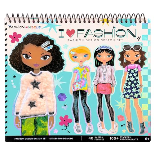 Fashion Angels I Love Fashion Sketch Portfolio, Includes Sketch Pad with Stencils & Stickers, Fashion Design Sketch Book for Girls, Ideal Drawing Kit for Kids Fashion Angels