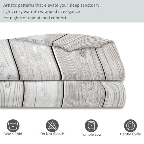 Single 61" x 79" Bedding Duvet Cover Set - Grey Minimalist Modern Wood Grain Printed 3 Piece Brushed Microfiber Comforter Quilt Cover with Zipper Closure for Men and Women Generic