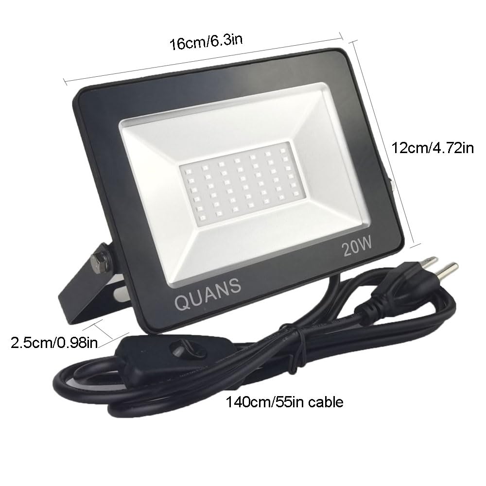 QUANS 110V 4 Pack 20W UV Ultra Violet LED Black Light for Curing Glue, Resin Cure 3D Printer, Blacklight, Fishing Aquarium, Party Supplies, Neon Glow in The Dark, with 3Pong US Plug QUANS