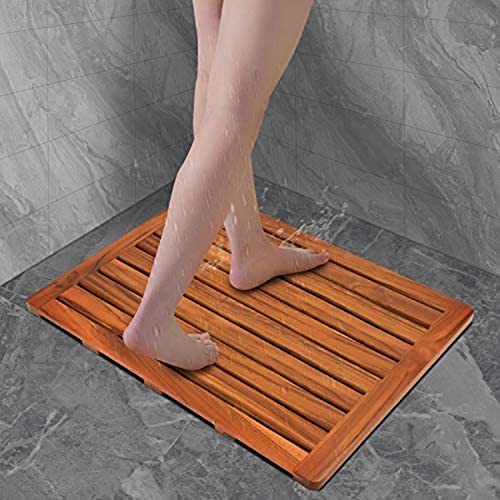 Utoplike (24"x18") Teak Wood Bath Mat, Shower Mat for Bathroom, Wooden Floor Mat Square Large for Spa Home or Outdoor - WoodArtSupply