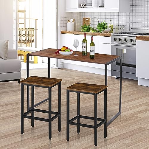 SUPER DEAL Counter Height Bar Stools Set of 2 for Kitchen, 26 Inches Industrial Backless Metal BarStools with Wood Top, Rustic Brown - WoodArtSupply