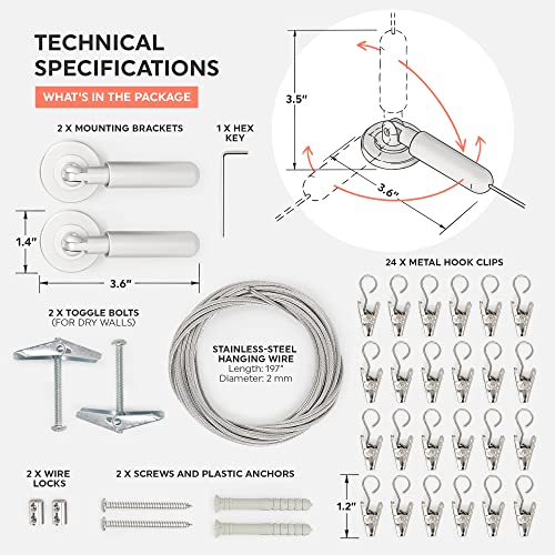 Wire Curtain Hanging System - 16ft Stainless Steel Room Divider Rod | Willow & Eva Willow And Eva
