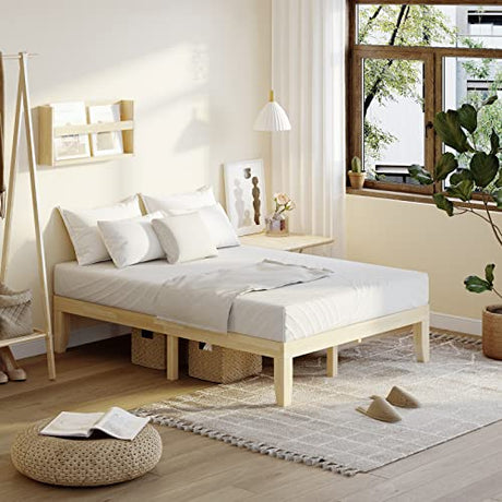 KOMFOTT 14-Inch Solid Wood Platform Bed Frame – Full Size, No Box Spring Needed, Durable Rubber Wood Design KOMFOTT