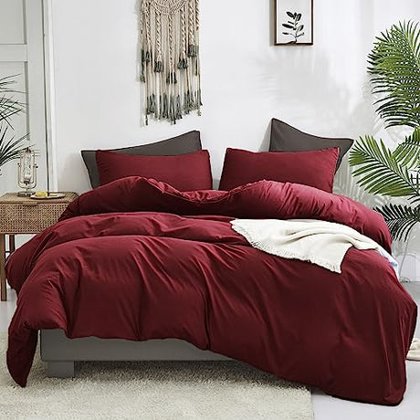 Luxlovery Burgundy Comforter Set Twin Maroon Dark Red Bedding Comforter Set Wine Red Soft Breathable Durable Blanket Quilts 3 Piece Burgundy Bedding Set for Teens Kids Twin Bed Luxlovery