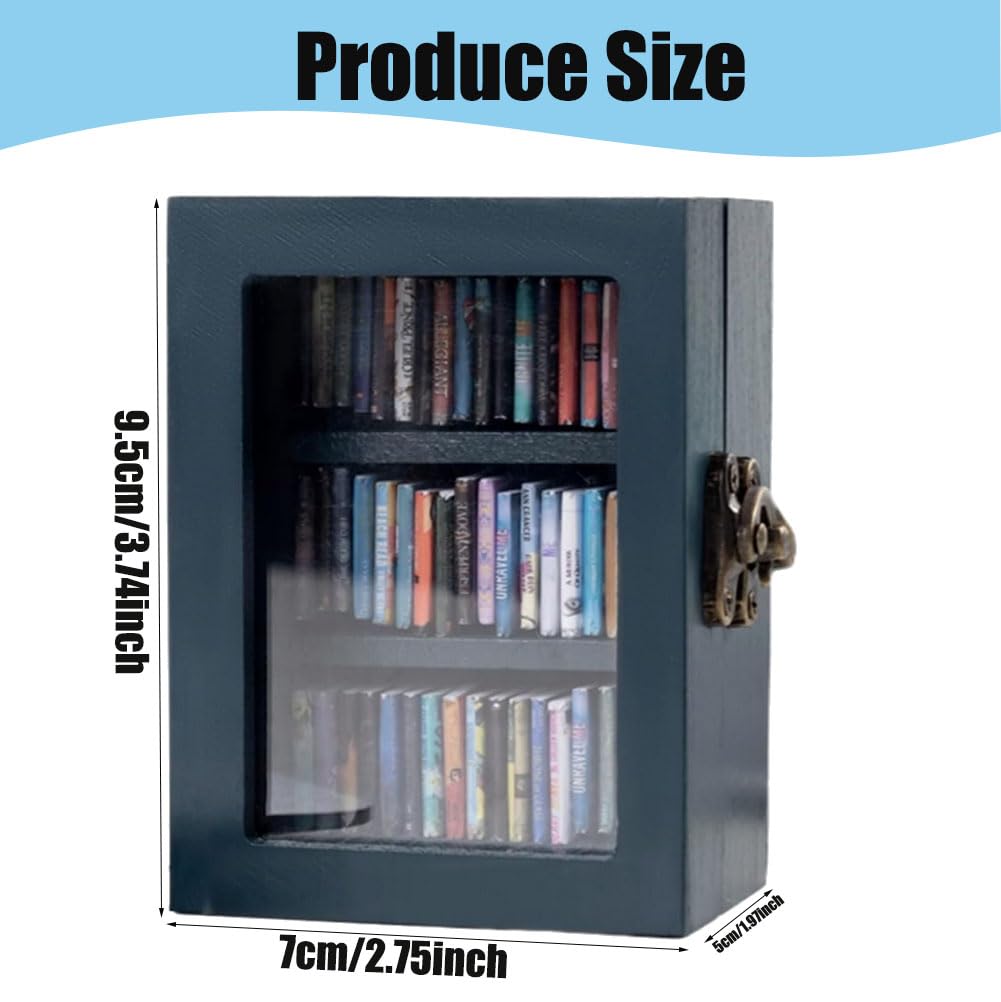 Anxiety Bookshelf Mini Bookshelfs, Anxiety Mini Bookshelf for mini books Ornament, Shake Away Your Anxiety Miniature Book Library with 60pcs Books for Book Lovers Home Room Office Decor (Blue) Rxsdeni