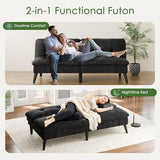 Shintenchi Convertible Futon Sofa Bed, Folding Velevt Set with Adjustable Backrest Recliner Lounge for Living Room, Apartment or Office, Solid Wood Frame, 3-Seater Sofa, Black Shintenchi