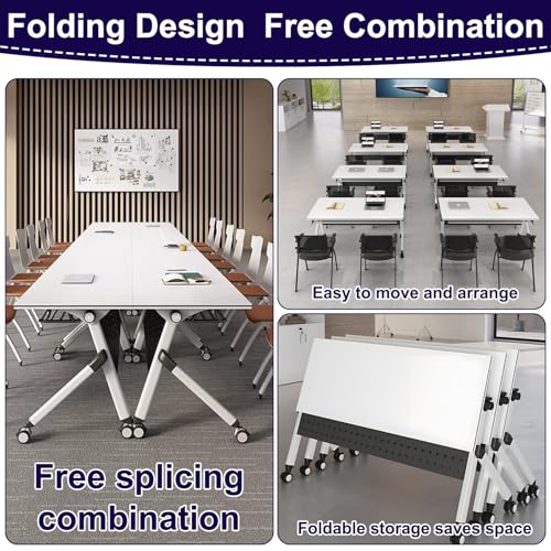 MOFGOE Folding Conference Table, Mobile Training Table with Silent Wheels, Large Wood Training Table, Meeting Mobile Combined Desk, for Office Conference Room Classroom, Modular,4 Pack,47x20x30 Inch MOFGOE