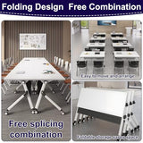 MOFGOE Folding Conference Table, Mobile Training Table with Silent Wheels, Large Wood Training Table, Meeting Mobile Combined Desk, for Office Conference Room Classroom, Modular,4 Pack,47x20x30 Inch MOFGOE