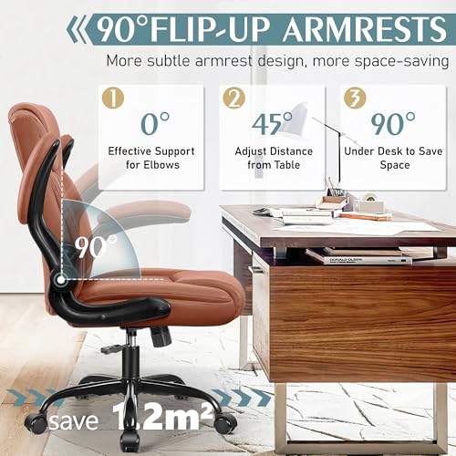 Leather Office Chair, PU Home Computer Desk Chairs with Ergonomic Back Support, 360°Swivel Free, Small Gaming Chair with Wheels and Adjustable Armrests, for Short People Use Brick Attic