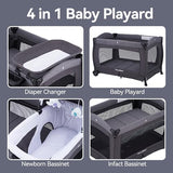Pamo Babe Pack and Play with Bassinet Baby Playpen Foldable Playard with Changing Table Portable 4 in 1 Baby Playard