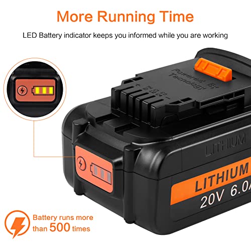 ARyee 6.0Ah Battery Replacement for Dewalt 20 Volt MAX Lithium Ion Battery DCB205 DCB200 DCB206 DCB206-2 DCB204 DCB204BT-2 DCB203 DCB201 with LED Indicator ARyee