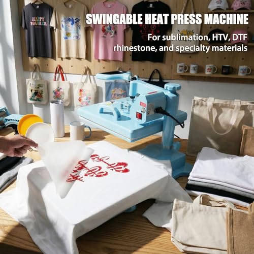 Upgrade 15x15 Heat Press, 5in1 Set Heat Press Machine with 11-30oz Tumbler/Mug/Hat Press, 360° Swing Away Digital Shirt Press, Slide Out Sublimation heatspress for Beginners (15‘’X15‘’ Blue 5in1) AKEYDIY