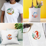 INFUNLY 4 Sets Whale Embroidery Kits for Beginners DIY Cross Stitch Starter Kits with Turtles Seahorses Patterns Fish Sea Animals Embroidery Kits with Instructions Embroidery Cloth Hoops Threads Tools