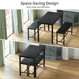 Tatub Dining Table Set for 4, 3-Piece Kitchen Table with 2 Benches, Space-Saving Dining Room Set for Breakfast Nook and Small Spaces, Black Tatub