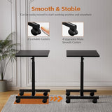 CROWNFURN Mobile Small Standing Rolling Desk Adjustable Height, Portable Laptop Desk on Wheels, Workstation for Home Office with Hook,Black CROWNFURN