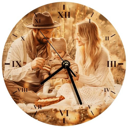 US Stock 20pcs Wooden Wall Clock 11.8 inch Sublimation Round Wall Clock Blanks Wood Clocks for Living Room DIY Sublimation Heat Press Printing