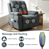 RHHVVR Oversized Lay Flat Recliner for Adults, Large Power Lift Recliner Chair with Extended Footrest, Electric Massage Living Room Sofa Chair, Side Storage Box Cup Holder, Blue Grey