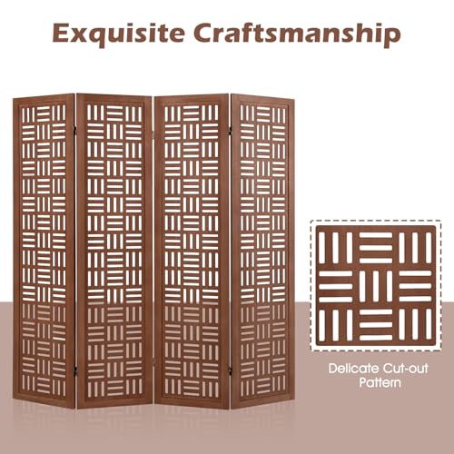 Giantex 4 Panels Room Divider - Folding Room Dividers with Carved Cutout Pattern & Solid Wood Frame, Fully Assembled, 5.5FT Antique Partition Privacy Screen Wall Divider for Room Separation, Brown Giantex