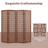 Giantex 4 Panels Room Divider - Folding Room Dividers with Carved Cutout Pattern & Solid Wood Frame, Fully Assembled, 5.5FT Antique Partition Privacy Screen Wall Divider for Room Separation, Brown Giantex