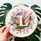 Zerzsy 7.87 '' Embroidery Kits Plant Flower Leaf English Letter Patterns for Beginners Adults, Easy to Learn Cross Stitch Kit for Home Office Decor