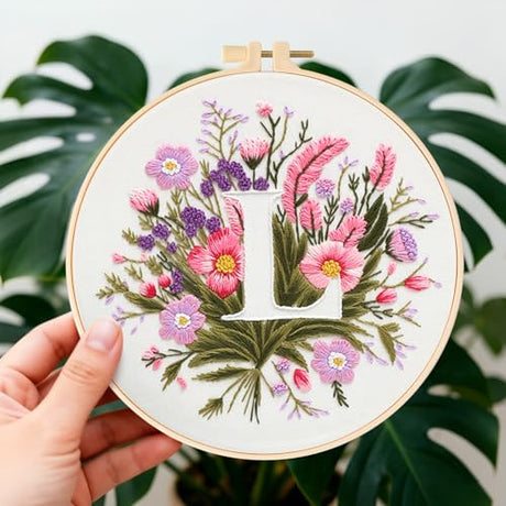 Zerzsy 7.87 '' Embroidery Kits Plant Flower Leaf English Letter Patterns for Beginners Adults, Easy to Learn Cross Stitch Kit for Home Office Decor Zerzsy