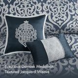 Madison Park Odette Cozy Comforter Set Jacquard Damask Medallion Design - Modern All Season, Down Alternative Bedding, Shams, Decorative Pillows, King(104 in x 92 in), Navy 8 Piece Madison Park