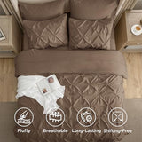 Bedsure Queen Comforter Set Brown - Bed in a Bag Queen Size Bedding 7 Pieces, GentleSoft™ Pintuck Bed Set Gift for Family, Pinch Pleat All Season Comforter with Sheets, Pillowcases & Shams Bedsure