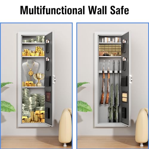 INTERGREAT [2024 NEW] 53" Wall Gun Safe, Gun Safes for Rifles and Pistols with Adjustable Rack, 4 Rifle Safe with 3 Removable Shelf, Rifle Wall Gun Safe for Storage Firearm Money Valuables(White) INTERGREAT