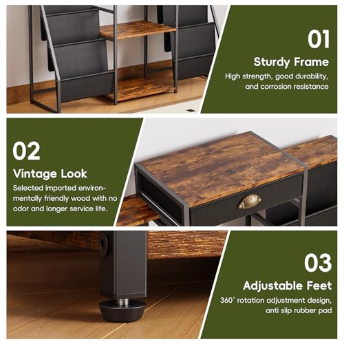 JunVpic Record Player Stand with Vinyl Storage – Record Table with Holder,6-Bin Vinyl Storage Rack & Drawer, Dual Side Display Shelves,Holds 200+ Albums,Turntable Stand for Living Room,Bedroom (Brown) JunVpic