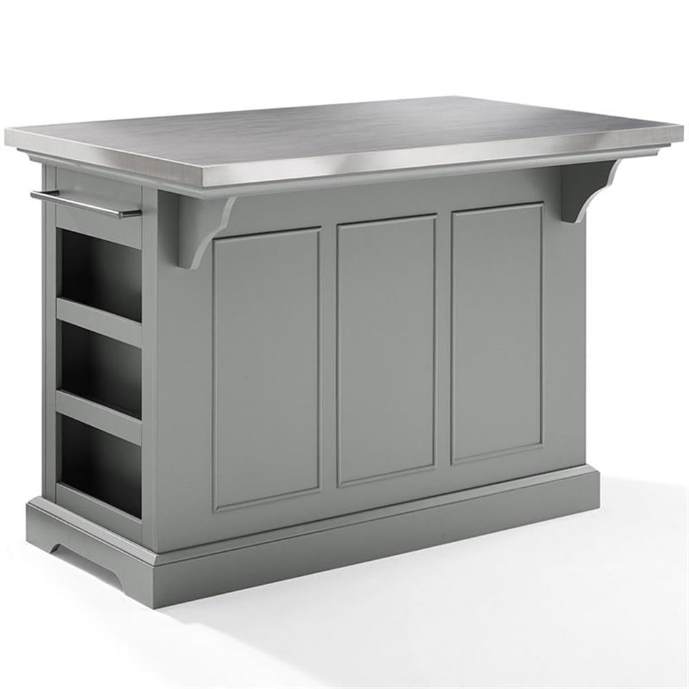 Pemberly Row Transitional Wood/Stainless Steel Kitchen Island in Gray/Chrome Pemberly Row