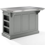 Pemberly Row Transitional Wood/Stainless Steel Kitchen Island in Gray/Chrome Pemberly Row