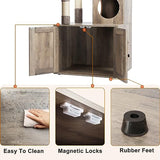 Timberer Litter Box Enclosure with Cat Tree, Wooden Cat House with Cat Tree Tower, Hidden Cat Litter Box Furniture with Scratching Post, Modern Cat Condo, Grey Timberer